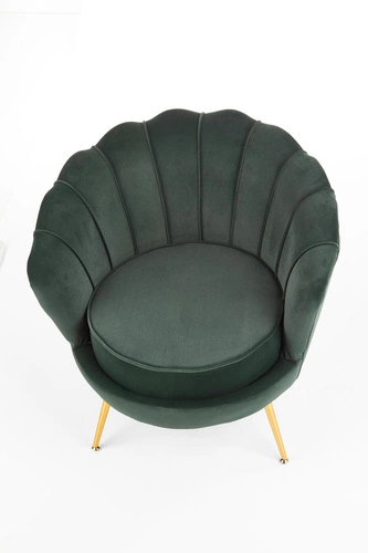 Fotel uszak muszelka Florecja zielony welur glamour do salonu nowoczesny z podłokietnikami Intesi