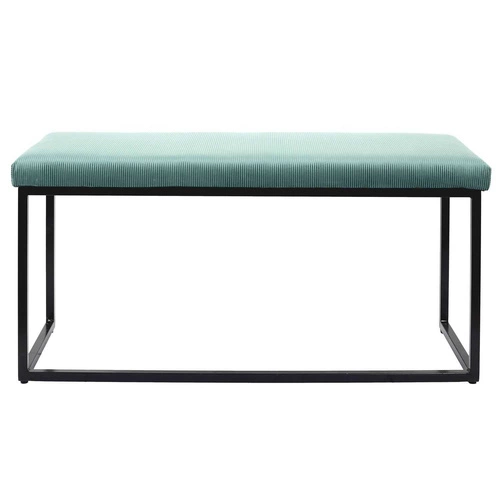 Ławka tapicerowana Donore niebieska glamour do przedpokoju welurowa na czarnych nogach