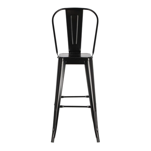 Hoker Paris Back 75 cm czarny metalowy z oparciem industrialny do kuchni i wyspy inspirowany Tolix