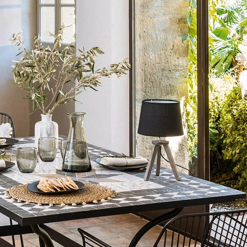 Lampka nocna do sypialni Atmosphera Mini szara z drewnianą podstawą retro na stolik 30,5 cm