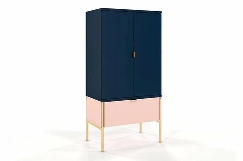 Komoda wysoka glamour z szufladą i szafkami Polka Navy Blue/Pink 120 cm do salonu SKANDICA