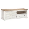 Szafka RTV Olbia biała drewniana 140 cm do salonu z półkami i szufladą Atmosphera