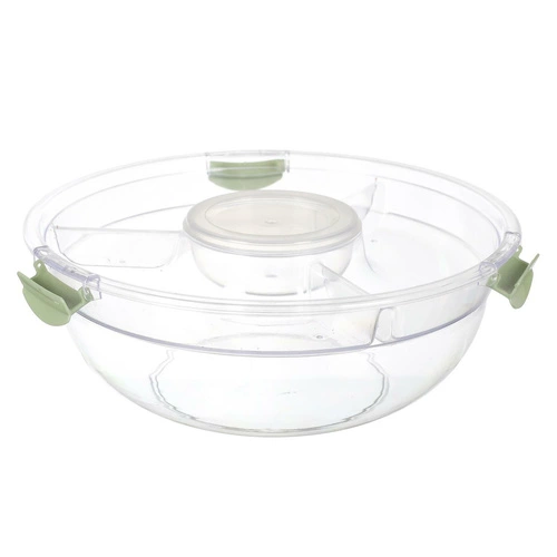 Lunchbox na sałatkę Bain de Soleil Intesi z przegródkami i łyżkami, okrągły, zielony, do pracy