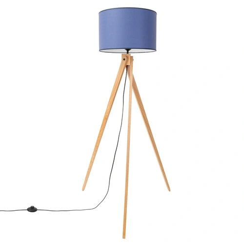 Lampa stojąca do salonu NATT nowoczesna drewniana granatowa z abażurem 140 cm