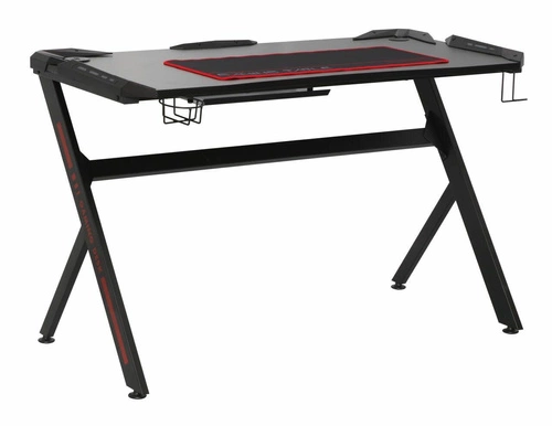 Biurko gamingowe Jayce czarne nowoczesne do pracy i grania z uchwytem na napój Intesi 120x60 cm