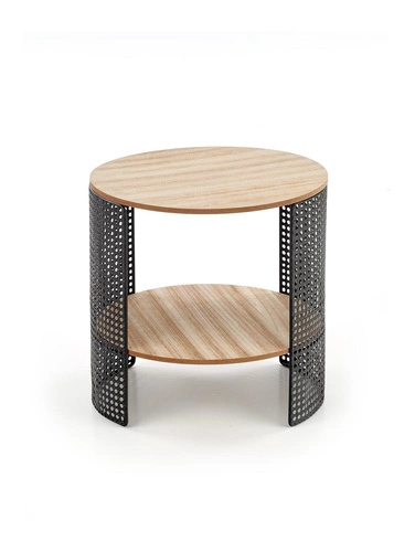 Stolik kawowy Collo okrągły loftowy naturalny z metalową podstawą 41 cm do salonu Intesi