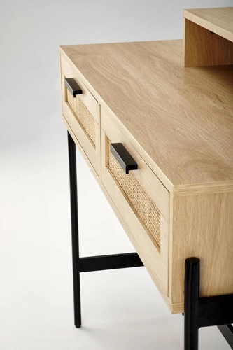 Toaletka kosmetyczna boho Makar z lustrem i szufladami do sypialni, naturalna i czarna