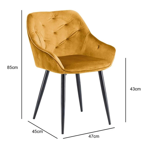 Krzesło do jadalni Marion musztardowe tapicerowane welur z podłokietnikami nowoczesne Intesi
