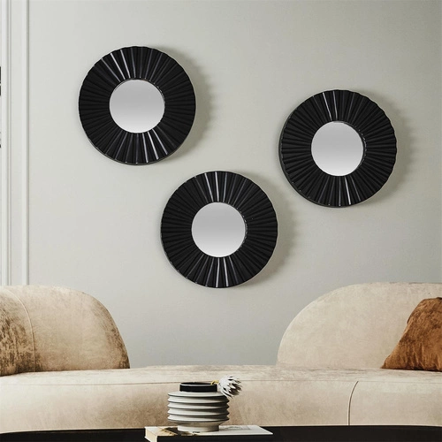 Zestaw 3 luster okrągłych Origami czarne dekoracyjne lustro na ścianę do salonu