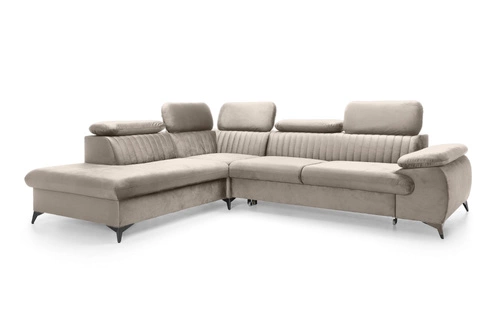 Narożnik z funkcją spania Lund L lewy beżowy nowoczesny do salonu z pojemnikiem