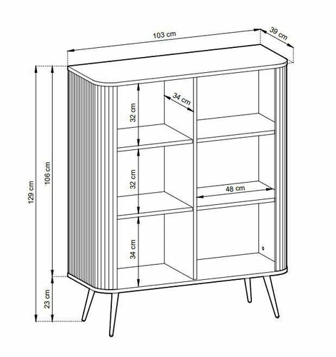Komoda czarna wysoka Seda z półkami na złotych nogach nowoczesna do salonu Intesi 129 cm
