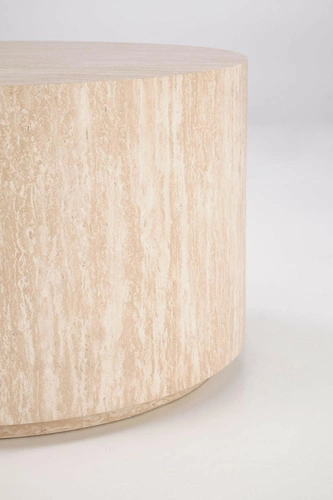 Stolik kawowy Travertino okrągły 60 cm nowoczesny drewniany do salonu beżowy Intesi