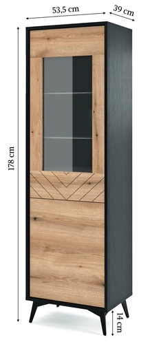 Witryna na książki do salonu Fargo loftowa drewniana w jodełkę z funkcją push to open Intesi