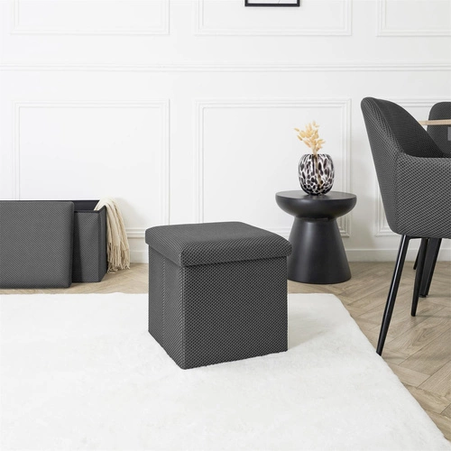 Pufa ze schowkiem Vels Atom szara nowoczesna składana do przedpokoju i pokoju młodzieżowego 38x38 cm