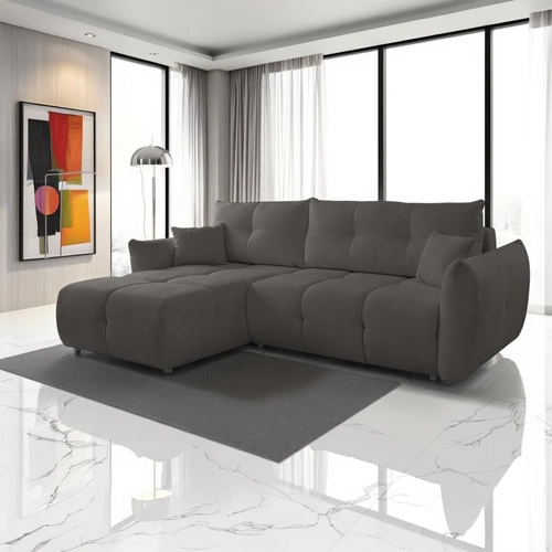 Narożnik z funkcją spania do salonu Bode antracytowy lewy nowoczesny z pojemnikiem