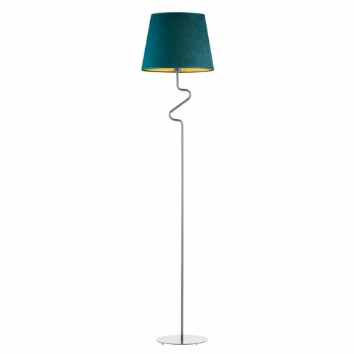 Lampa stojąca do salonu FOGO GOLD welurowa zielona glamour z abażurem Lysne 174 cm