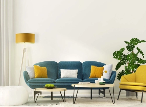 Lampa stojąca do salonu glamour HAITI zielona z abażurem na drewnianym stelażu Lysne 138 cm