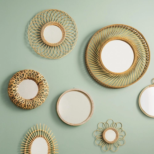 Lustro okrągłe boho Gwenn Atmosphera do salonu w drewnianej ramie rattan 58 cm