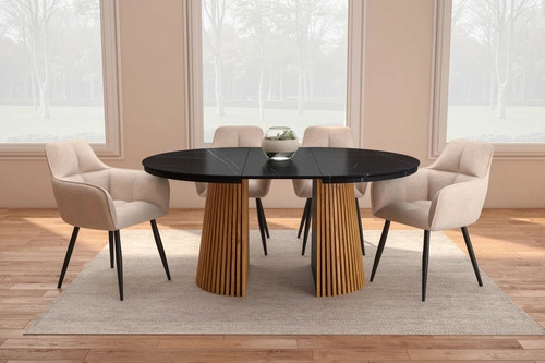 Stół okrągły rozkładany Kyoto 120-200 cm czarny marmur/dąb do jadalni nowoczesny Intesi
