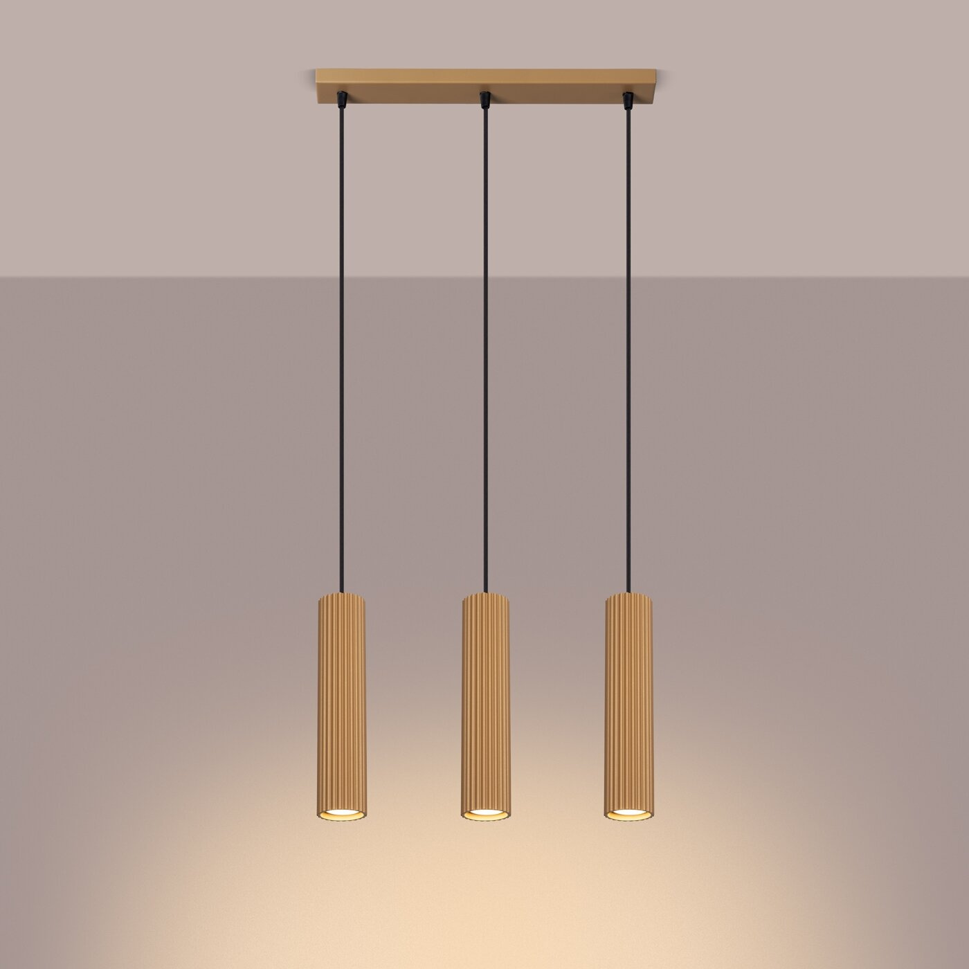 Lampa wisząca KARBON 3-punktowa złota nowoczesna do salonu regulowana wysokość