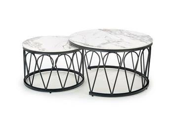 Zestaw 2 okrągłych stolików kawowych Mimosa biały marmur glamour do salonu 2w1 Intesi