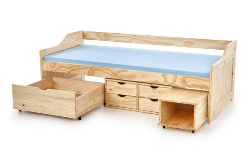 Łóżko młodzieżowe Maxi z pojemnikiem z drewna sosnowego do sypialni 90x200 naturalne