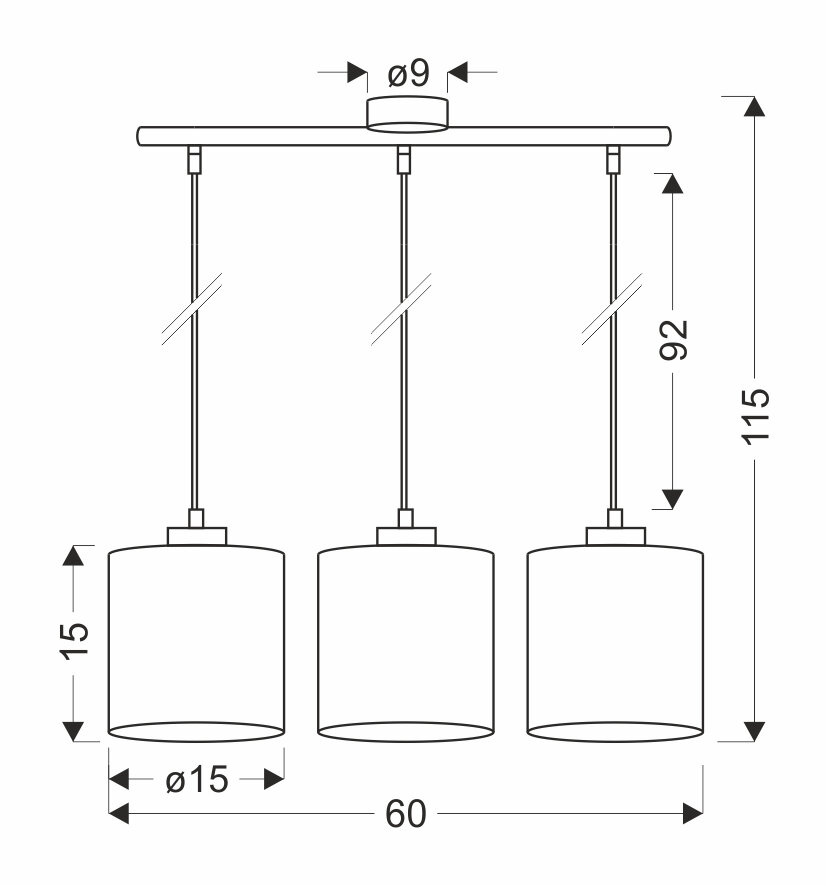 Lampa wisząca Patti czarny 3x60 E27 abażur walec 15x15 plecionka zielona