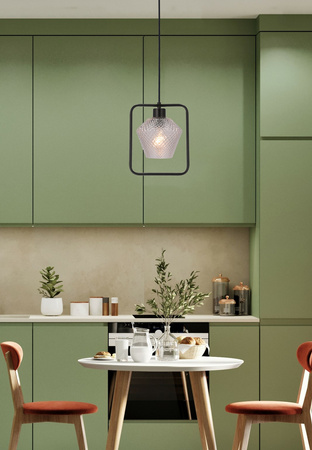 Lampa wisząca Niko czarny 1x40W E27 klosz bezbarwny karbowany
