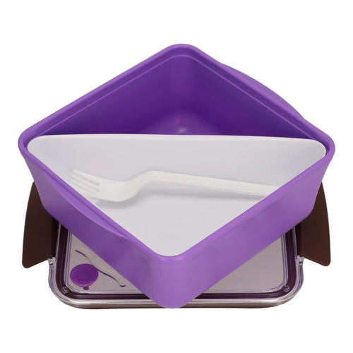 Lunchbox Intesi Divided 2,6l fioletowy z przegródkami do szkoły i pracy, z widelcem, do mikrofalówki