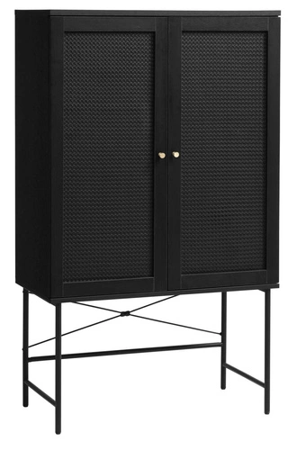 Komoda wysoka Pensacola czarna rattanowa na nóżkach do salonu