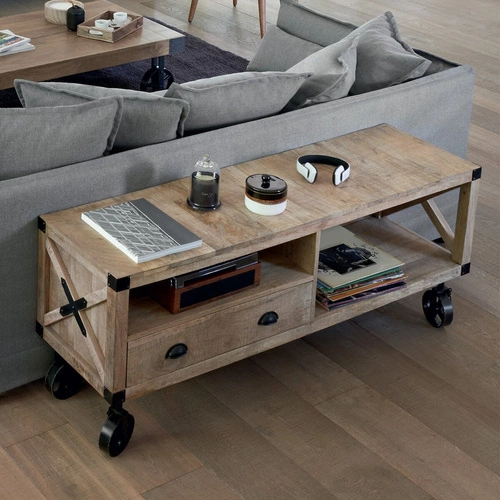 Szafka RTV drewniana Silas 140 cm do salonu nowoczesna rustykalna mango Atmosphera