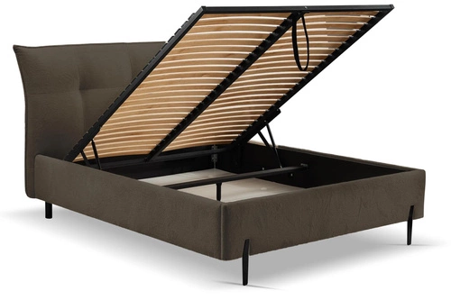 Łóżko tapicerowane Biscuit 140x200 brązowe z pojemnikiem skandynawskie do sypialni