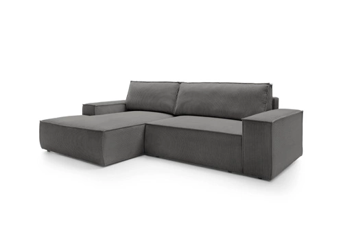 Narożnik sztruksowy Molde M lewy z funkcją spania i pojemnikiem do salonu szary