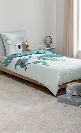 Komplet pościeli dziecięcej Atmosphera bawełniana 140x200 mapa świata zielona z certyfikatem Oeko-Tex