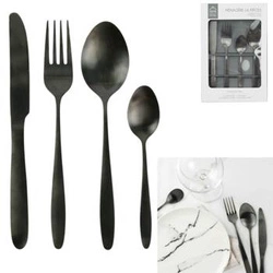 Zestaw sztućców czarnych Charbon Intesi nowoczesny 16 elementów stal nierdzewna do zmywarki