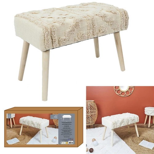Ławka tapicerowana boho Bali Intesi kremowa drewniana do przedpokoju i sypialni 60 cm