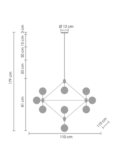 Lampa wisząca kula ASTRIFERO-15 bursztynowa czarna 110 cm do salonu i jadalni