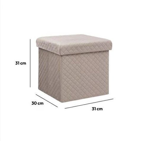 Pufa welurowa ze schowkiem Kali 31x31 cm beżowa do salonu i przedpokoju nowoczesna