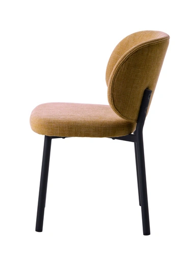 Krzesło tapicerowane Naws żółte nowoczesne do jadalni na czarnych metalowych nogach