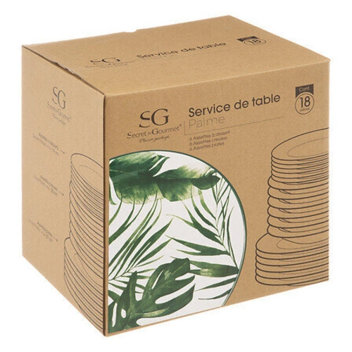 Porcelanowy zestaw obiadowy Palme 18 elementów biało-zielony do jadalni zmywarka mikrofalówka