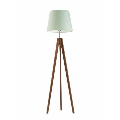 Lampa stojąca do salonu Aruba miętowa abażur drewniany trójnóg glamour Lysne 149 cm