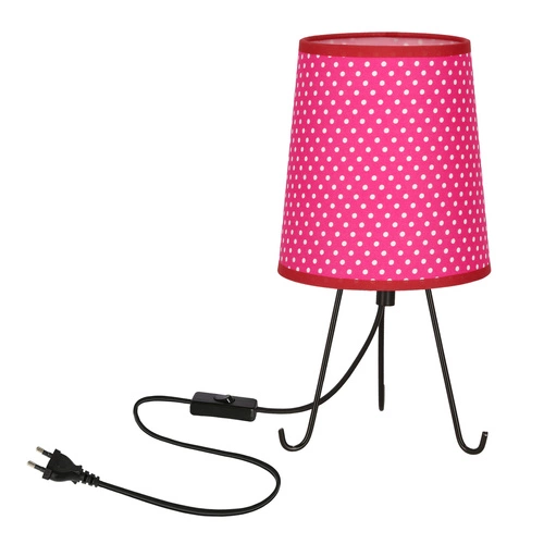 Lampa stołowa Smally czarny 1x40 E14  abażur fuksja w kropki
