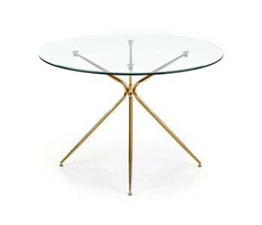 Stół okrągły do jadalni glamour Dore Intesi szklany transparentny złoty 110 cm