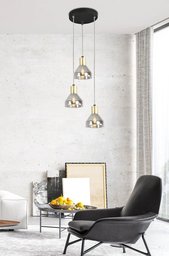 Lampa wisząca Gregory czarna szklana 3-punktowa do salonu i jadalni industrialna