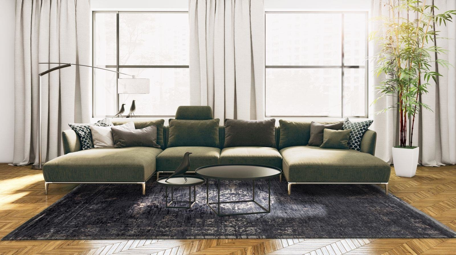 Dywan do salonu Mineral Black 200x280 bawełniany retro orientalny z krótkim włosiem Louis de Poortere