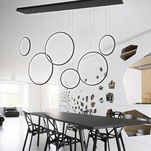 Nowoczesna lampa sufitowa LED Altavola Design Okręgi czarna regulowana do salonu 180 cm