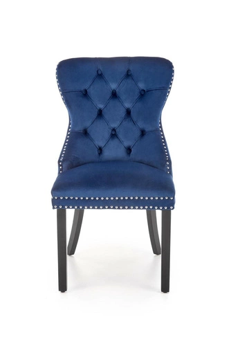 Krzesło do jadalni Charlotte Intesi tapicerowane welur granatowe z drewnianymi nogami glamour