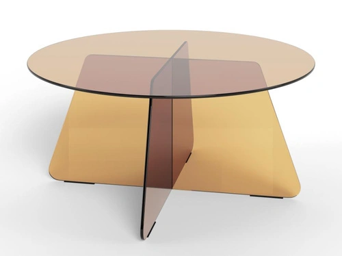 Stolik kawowy Samos okrągły szklany brązowy 80 cm do salonu