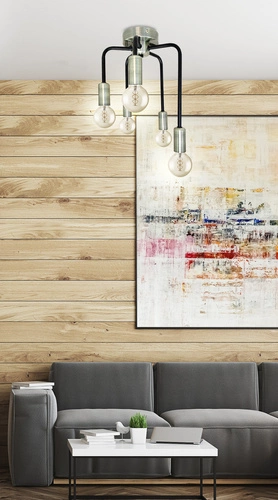 Lampa sufitowa loftowa Saga czarna z patyną 5-punktowa do salonu i jadalni