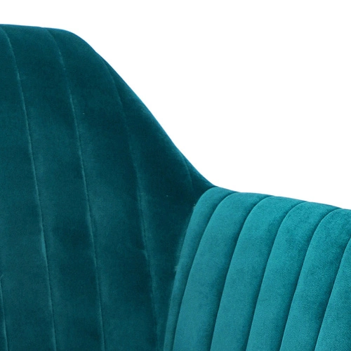 Krzesło do jadalni tapicerowane welur Emilia Actona butelkowa zieleń z podłokietnikami glamour